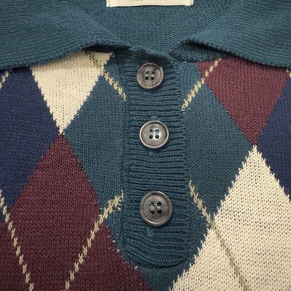 VTG Alfred Dunner Sweater 80s Sz L Diamond Argyle Collared Green Made USA Unisex - Picture 8 of 9